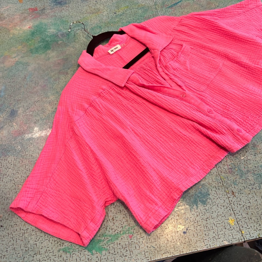 Cropped Pink Button Down - image 6